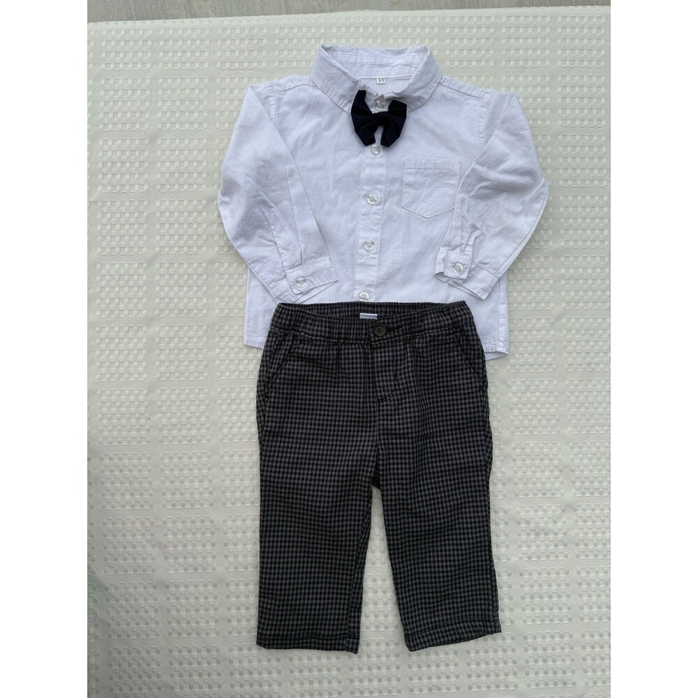 Elegant Baby Set (6-12 Months) - Shirt, Tie and Checkered Pants